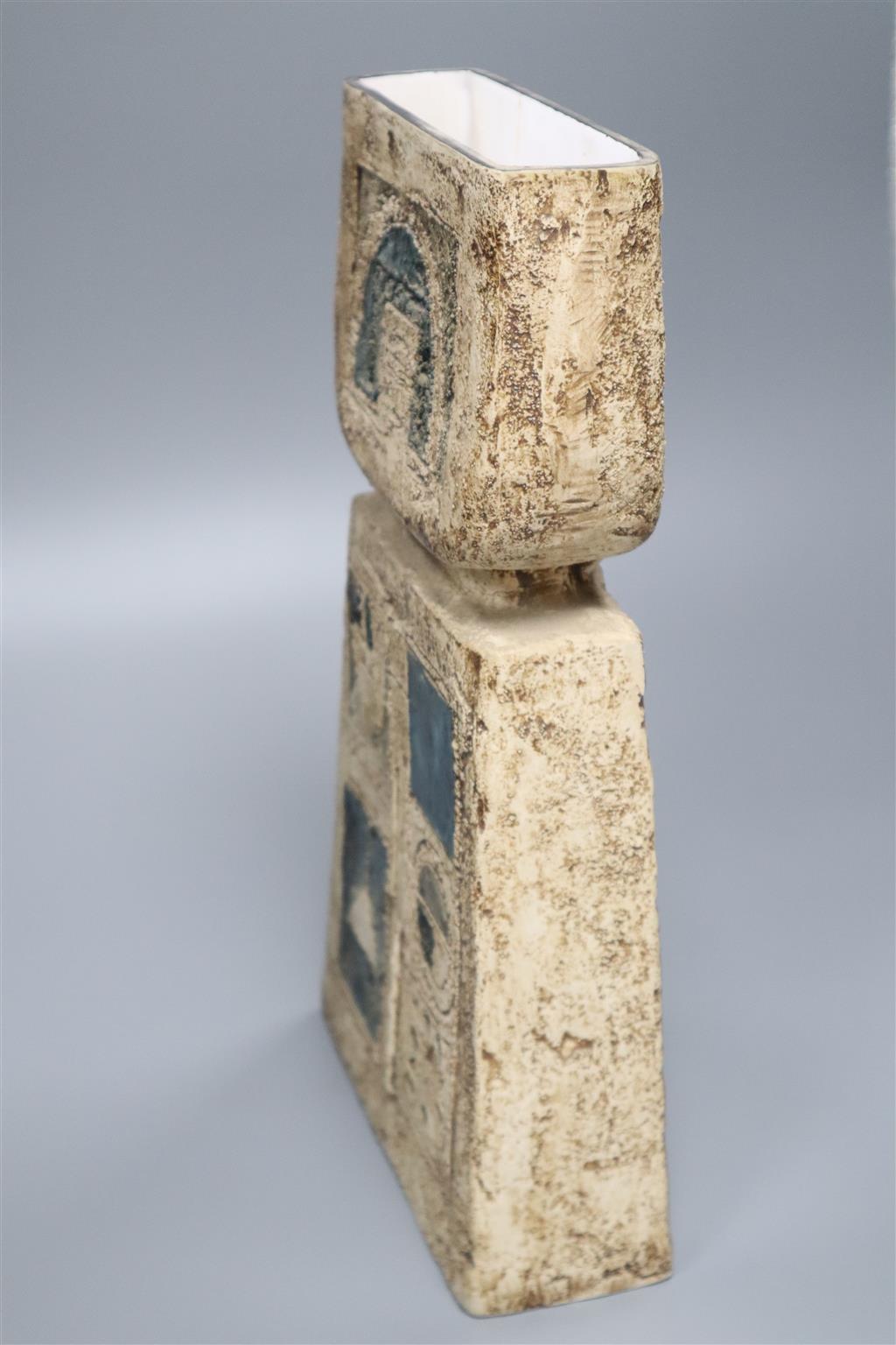 A large Troika double slab vase by Leslie King 1970s, height 35cm
